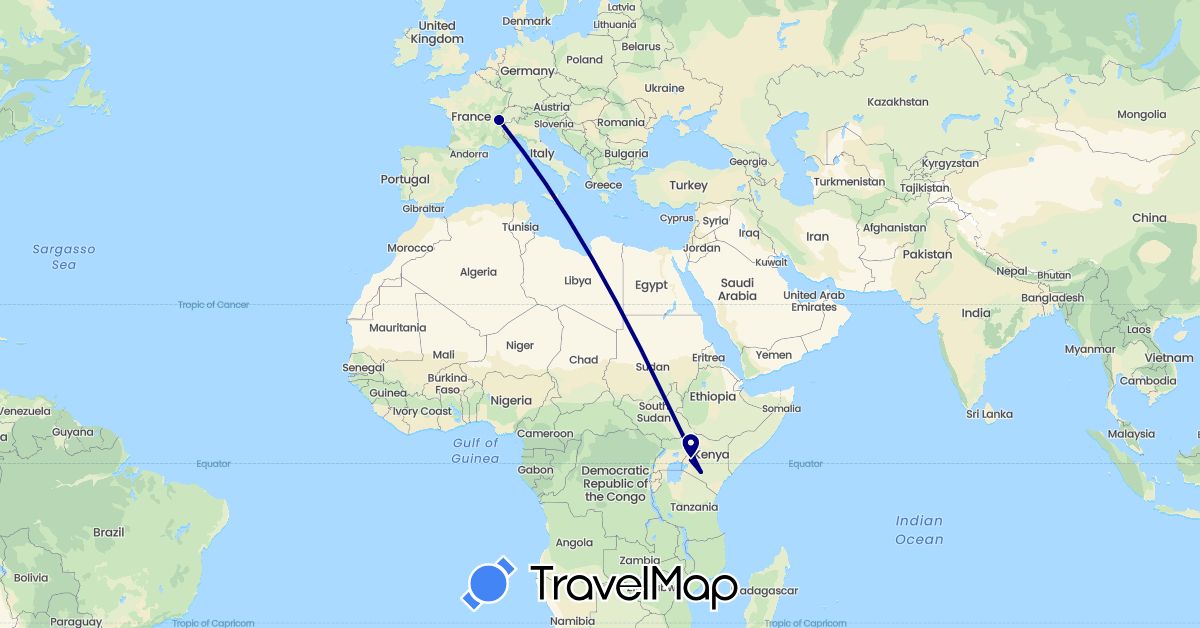 TravelMap itinerary: driving in Switzerland, Kenya (Africa, Europe)